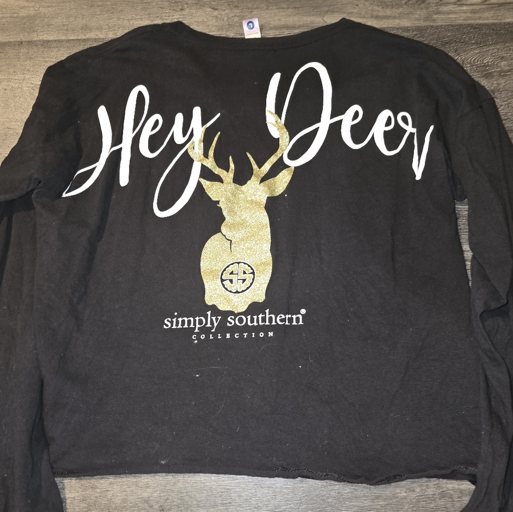 Simply southern cropped long sleeve hey deer shirt size large